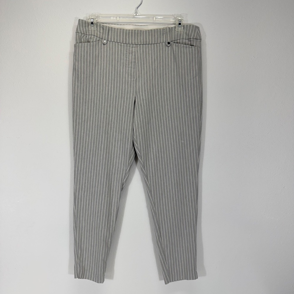 Maurices Bengaline Gray Pinstripe Pull On Elastic Waist Trouser Pants Size XL